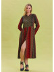 Patterned Crew Neck Button Detailed Brick Long Sleeve Dress 4445